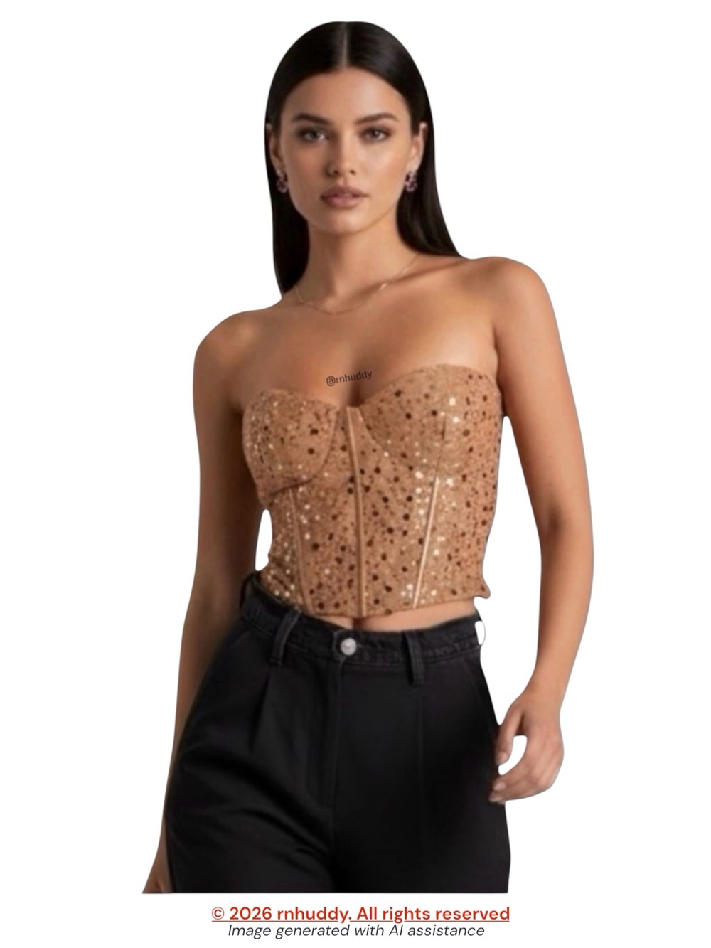 NWT Lulus M Tan Sequin Strapless Bustier Crop Top
